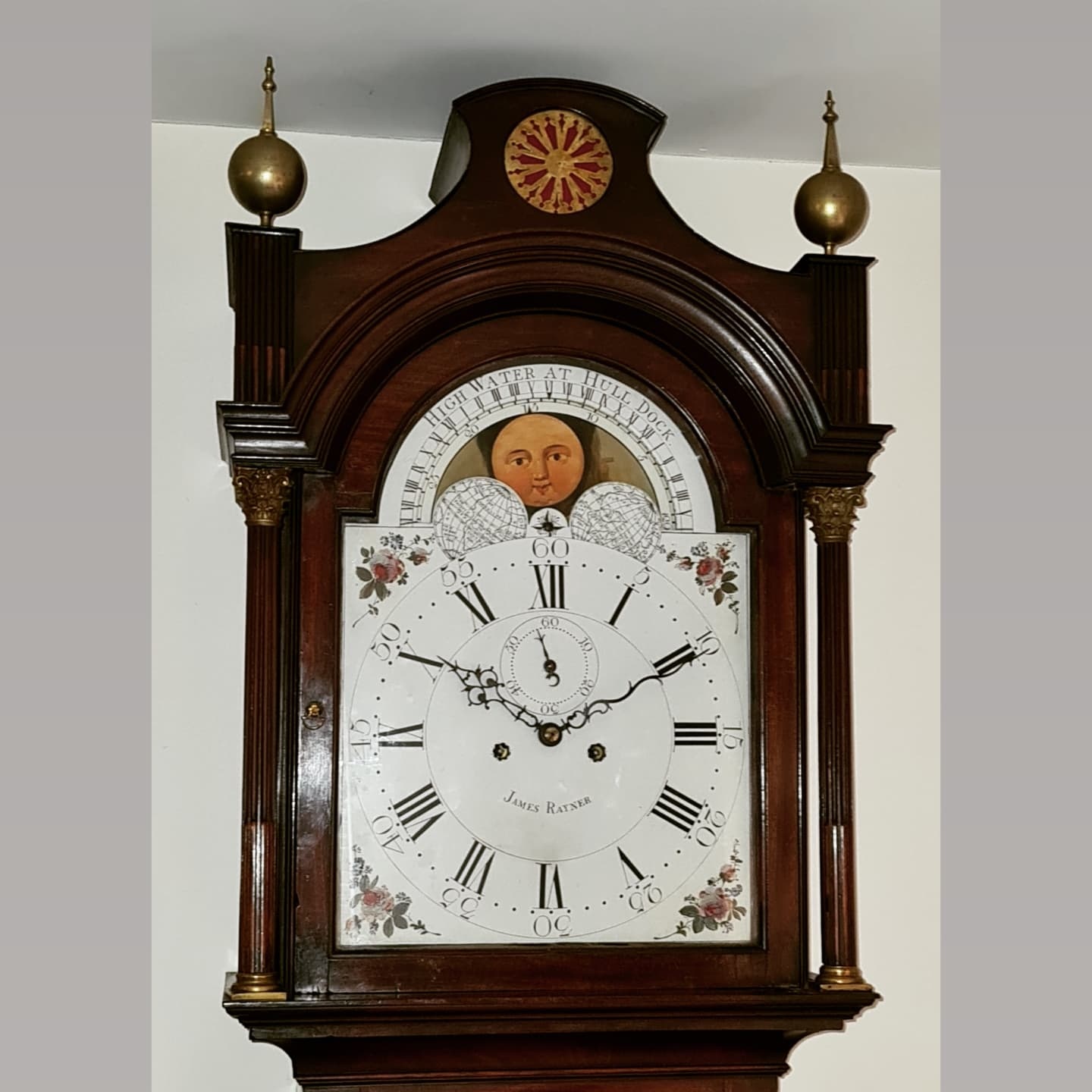 Rayner-Hull-Longcase-clock Hood detail